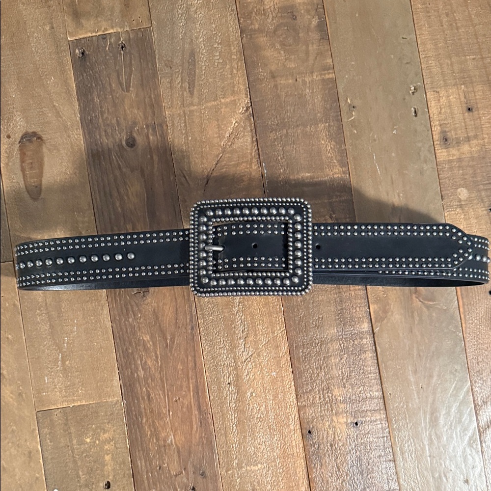 Express Black Studded Belt with Square Buckle